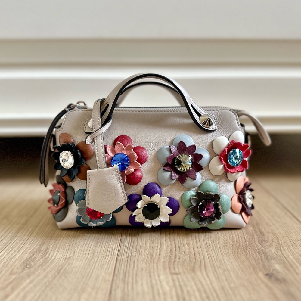 Fendi By The Way Mini Limited Edition Floral Embellished Small Boston Bag